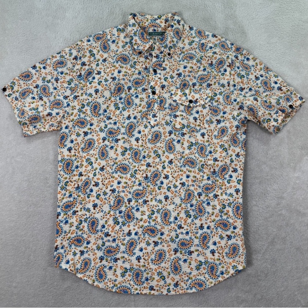 Cubavera Men’s XXL‎ Paisley 1/4 Button down Shorts Sleeve 100% Cotton.